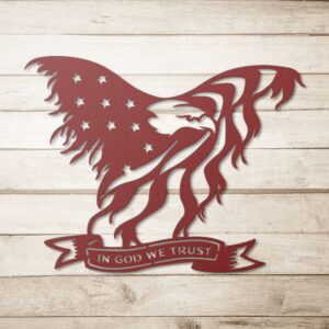 Alternative view of #77 - American Bald Eagle Metal Sign – In God We Trust, Flag Wing Design